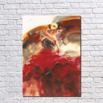 

Spanish dance girl red dressing handpainted Oil Painting on Canvas abstract figure wall art picture for living room home decor