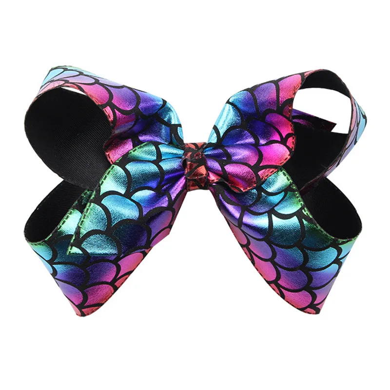 8pcslot Fashion 6 inch printing big butterfly clip Fish scale pattern Hair Bows girl's handmade hair  (3)