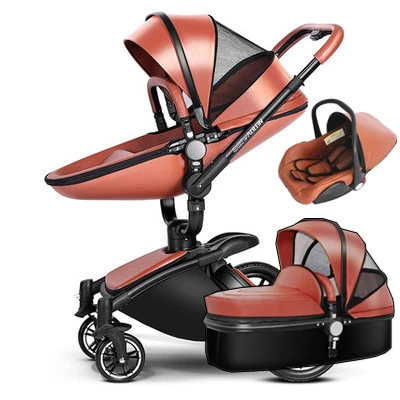 3 in 1 Leather Baby Stroller Set High Landscape Stroller System Baby ... 3 in 1 Leather Baby Stroller Set High Landscape Stroller System Baby ...