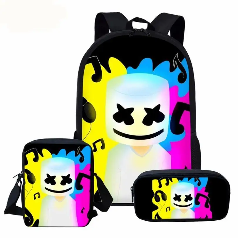 

3pcs School Bag Set 3D DJ Marshmello Schoolbag for Teenager Boys Girls Preschool Suppilers Kids Toddler Backpack Women