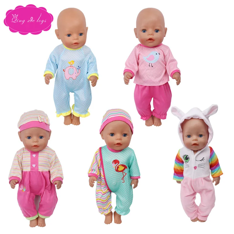 

Doll clothes Cute rabbit Pajamas Jumpsuits set Hat Pants fit 43 cm baby dolls and 18 inch Girl doll f576