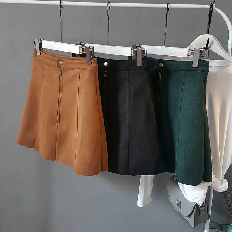 

Winter Pencil Skirts Office Lady School Women Leather Skirts High Waist A-Line Short Skirt Green Brown Black Women's Skirt