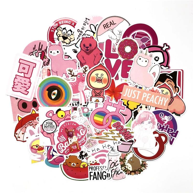 Pink Girl Stickers Cute Cartoon Cool Fashion Stickers Laptop Skateboar Luggage Graffiti Waterproof Guitar Furnitur Sticker 30pcs