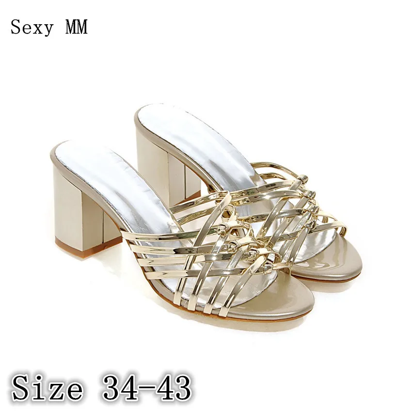 

Women Sandals Square High Heels Slip-On Slippers Peep Toe Pumps Summer Shoes Woman High Heel Sandals Plus Size 34 - 40 41 42 43