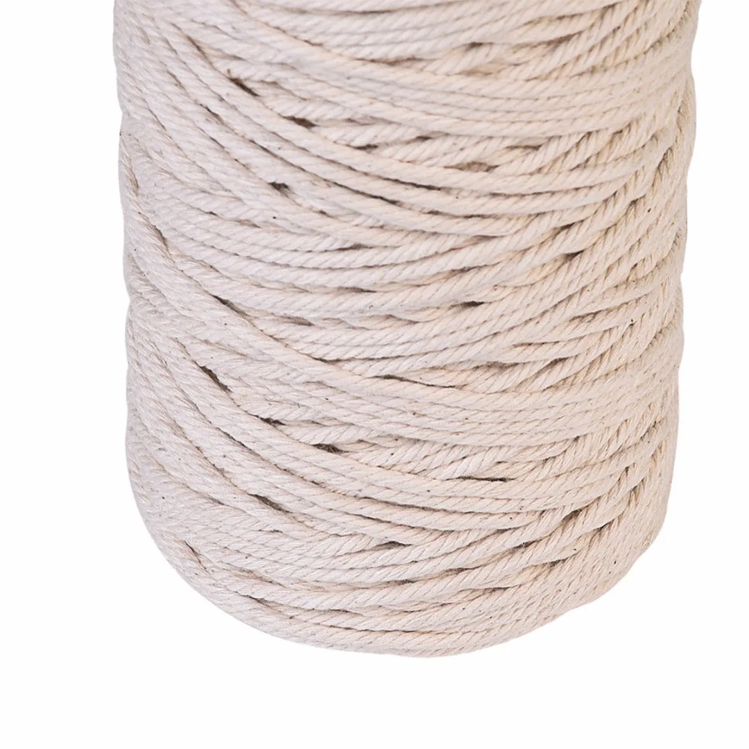 1pc 1/2/3mm Diameter Twisted Cord 100% Natural Cotton 200/400M Length For Handmade DIY Craft Macrame Artisan String