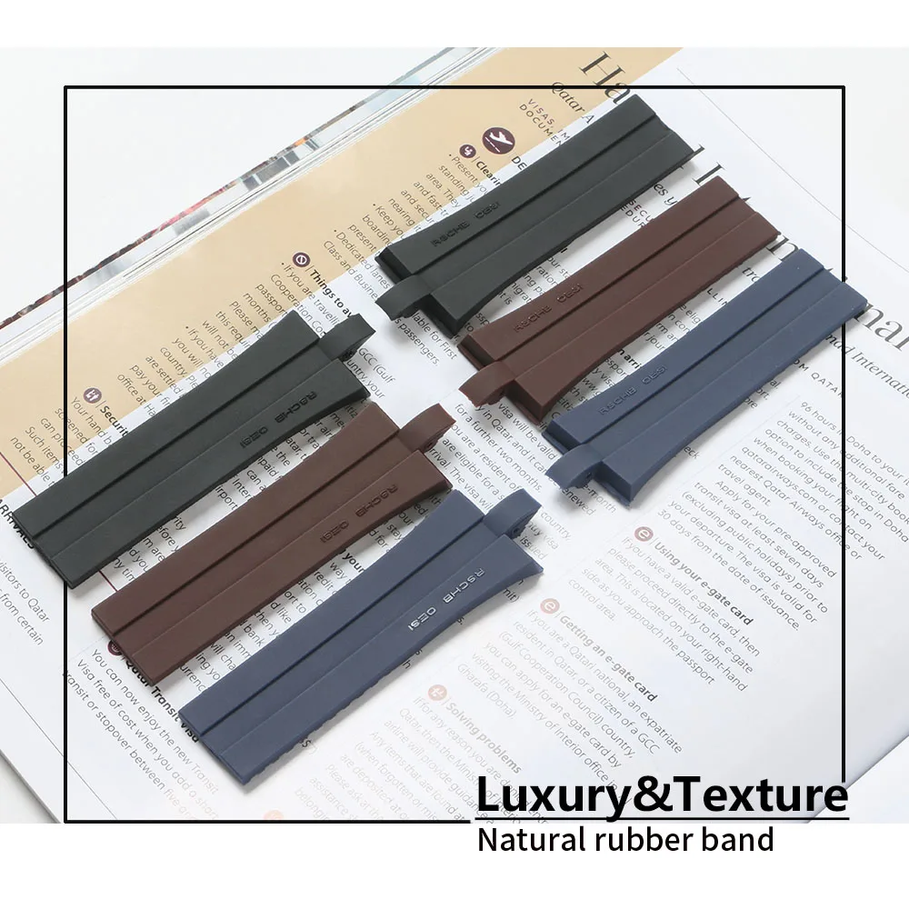 

Waterproof Diving Silicone Rubber Watchband Strap for Porsche Watch Man Watches Sport P6360 no Buckle 26-22mm Black Blue Brown