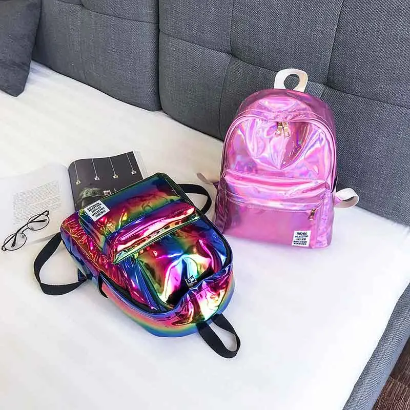 Brillo holográfico mochila para Mujer mochila para las chicas de la escuela láser de plata libro mochila la universidad mochila Mochilas Mujer 2018 XA398WB
