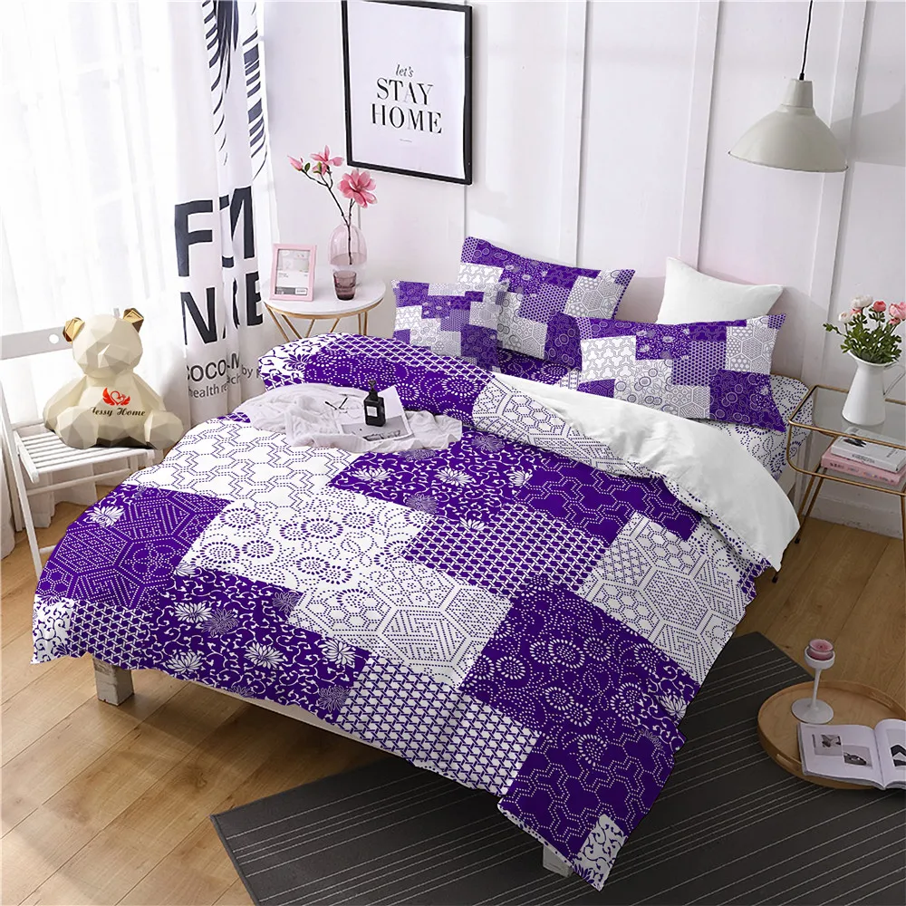 Ethnic Purple Comforter Bedding Sets Splice Duvet Cover Set Queen