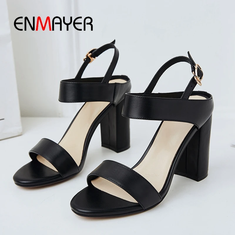 ENMAYER New Arrival Genuine Leather Basic Platform Sandals Summer High Heel Sandals Casual Shoes Size 34-42 LY1290