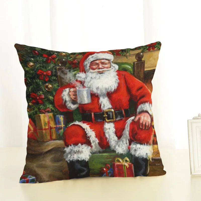 Merry Christmas Decorations for Home New Product Santa Clause with Dog Elk Snowman Christmas Tree Pattern Linen Pillowcase Natal (4)