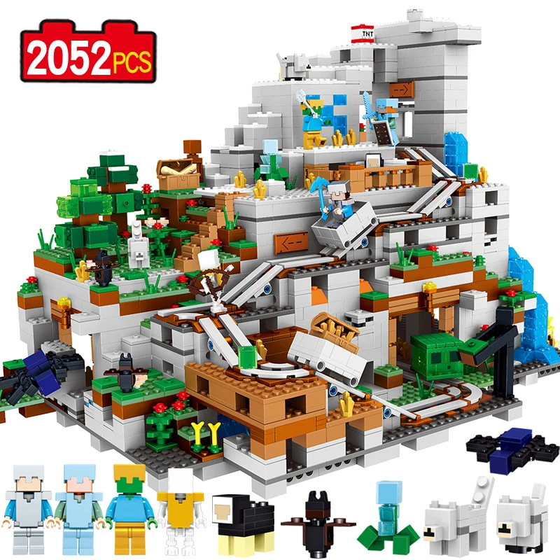 

2052pcs My Worlds The Mountain Cave Mine Building Block Compatible legoed 21137 Brick Toy 33067 Christmas gift