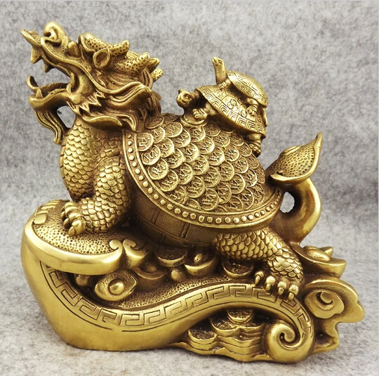 

B0601 510Old antique Bronze Arts & Crafts Large three generations of pure copper dragon turtle lucky decoration