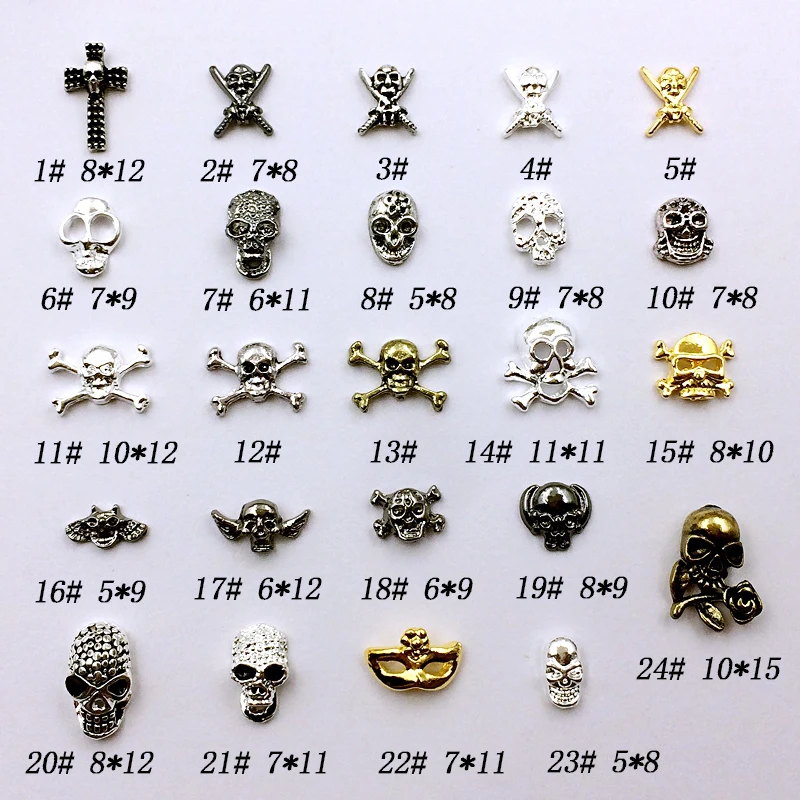 

10pcs/bag Japan New 3D Nail Accessories Metal Horrible Skull head For Halloween DIY Charm Nail Tools Supplies