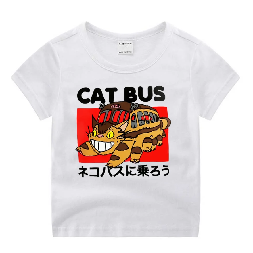 Одежда для маленьких мальчиков футболка с героями мультфильмов «Мой сосед Тоторо» и «Кот» и «автобус» детские летние топы с круглым вырезом Футболка для мальчиков и девочек