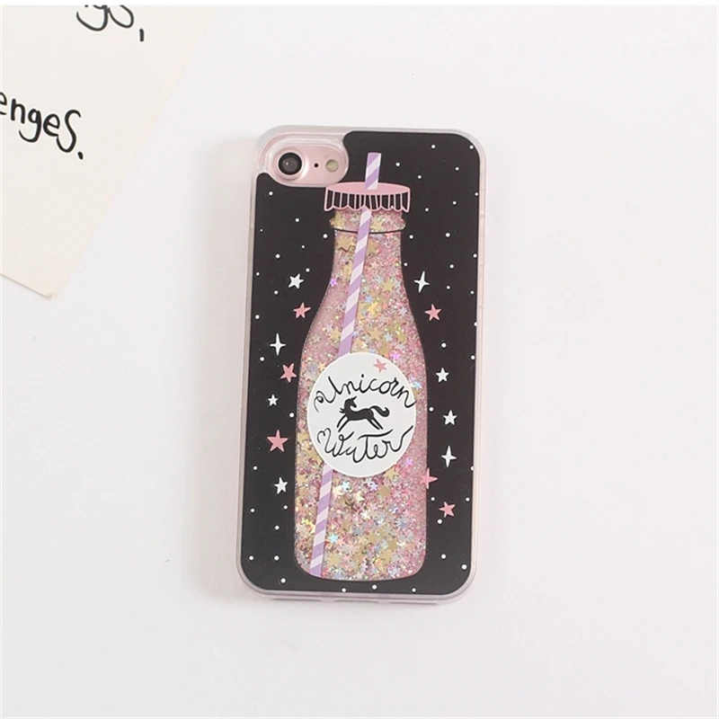 Drink bottle Unicorn quicksand Case for iphone X 7 7Plus Dynamic liquid glitter Case For iphone 6 6s  6Plus 8 8plus