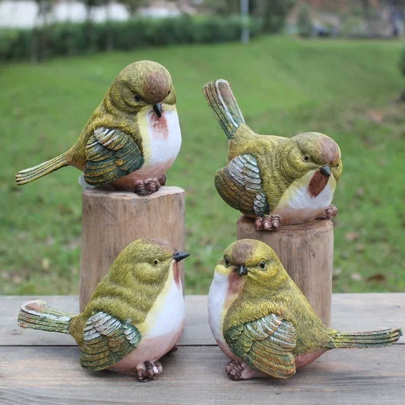 

4 kinds Natural Emulational Resin Birds Garden Set Indoor Decorative Crafts Small Ornaments randomly
