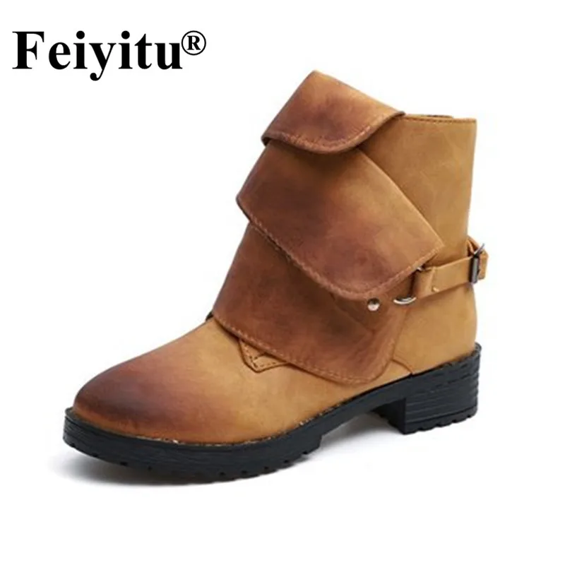 

New Women Boots Shoes Square Heel Women Autumn Winter Shoes Med High Heels Round Toe Ankle Boots for Women 35-43 black red gray