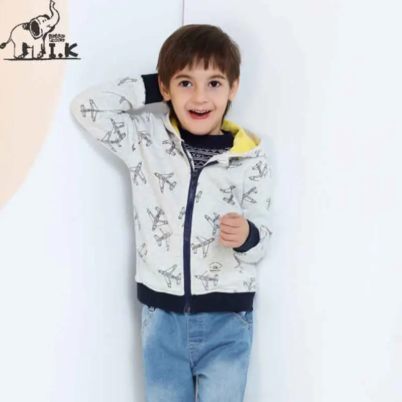 I.K Baby Boys Jackets Hooded With Plan Printing Zipper Cotton