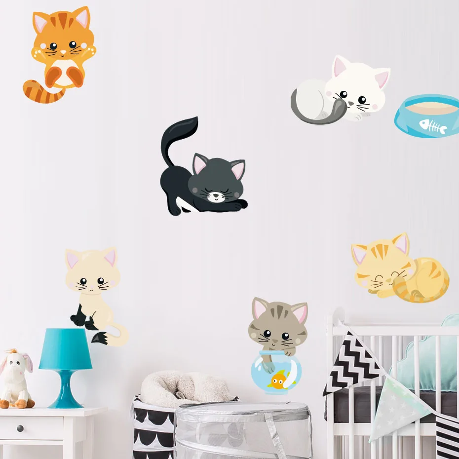 

Lovely Sit Sleeping Playing Little Cat Kitty Wall Sticker Room Decoration Decals for Children Kids Nursery Room Bedroom Mural