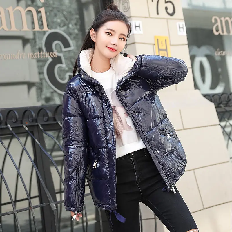 VANGULL зимнее женское пальто новая куртка с длинным рукавом Женская парка женская теплая плотная однотонная хлопковая зимняя куртка-пуховик верхняя одежда - Цвет: Тёмно-синий