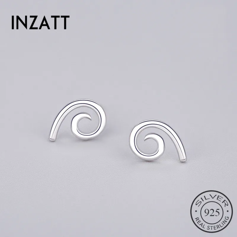 

INZATT Punk Minimalist Geometric Spiral Hollow Round Stud Earrings fashion men and women Real 925 Sterling Silver Fine Jewelry