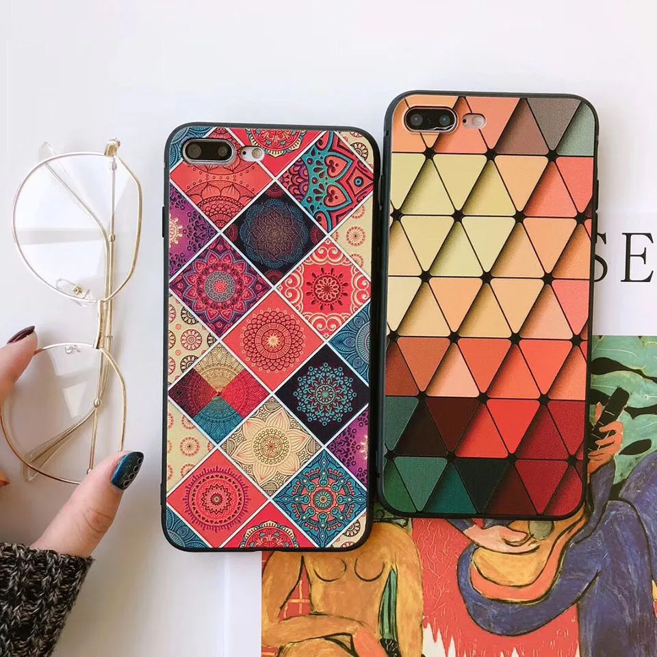 Vintage Relief Full Cover Phone Case For iphone 6 7 8 Plus x Soft Silicone  Anti-Knock Fitted Case For iphone 6 7 8 Plus (6)