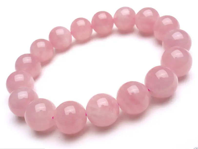 10mm Natural Deep Pink Crystal Round Beads Bracelet AAA>free shipping
