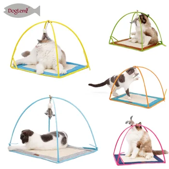 

Cat Play Station Tent Kitten Cat Activity Center Scratching Mat With Hanging Toys