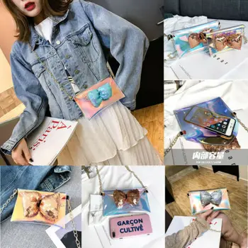 

2019 Women Transparent Messenger Bag School Bag Bow Sequins Change Small Square Package