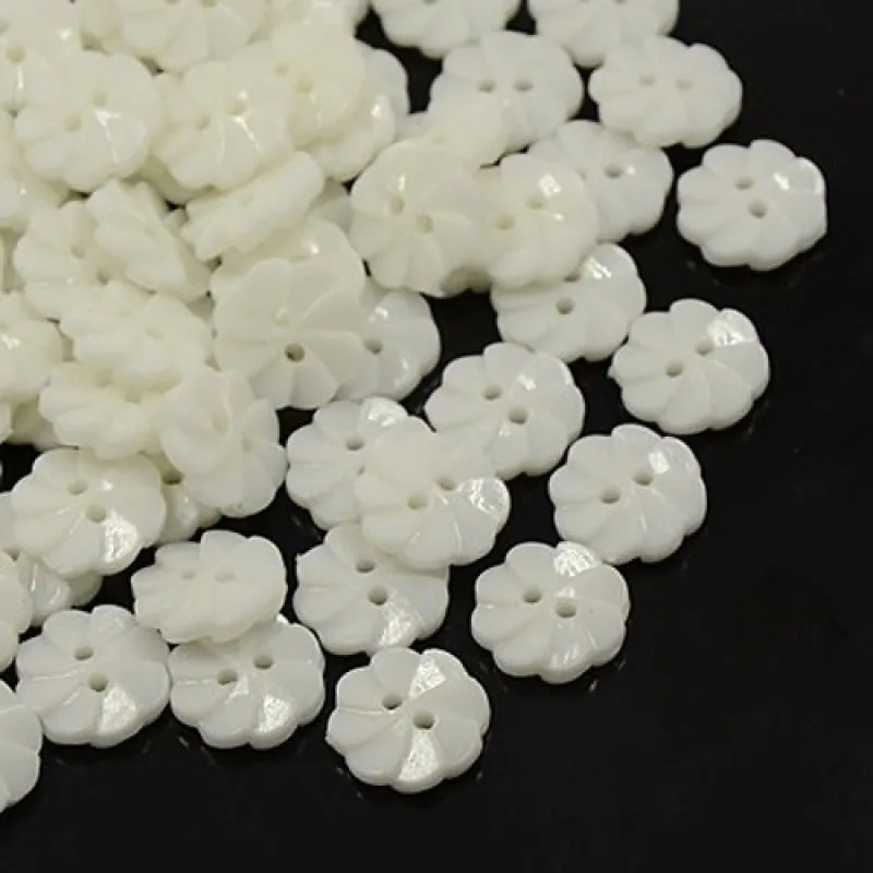 

Pandahall Acrylic Flower 2-Hole Sewing Buttons Scrapbooking 14mm Knopf Bouton, Dye, White, 14x3mm, Hole: 2mm