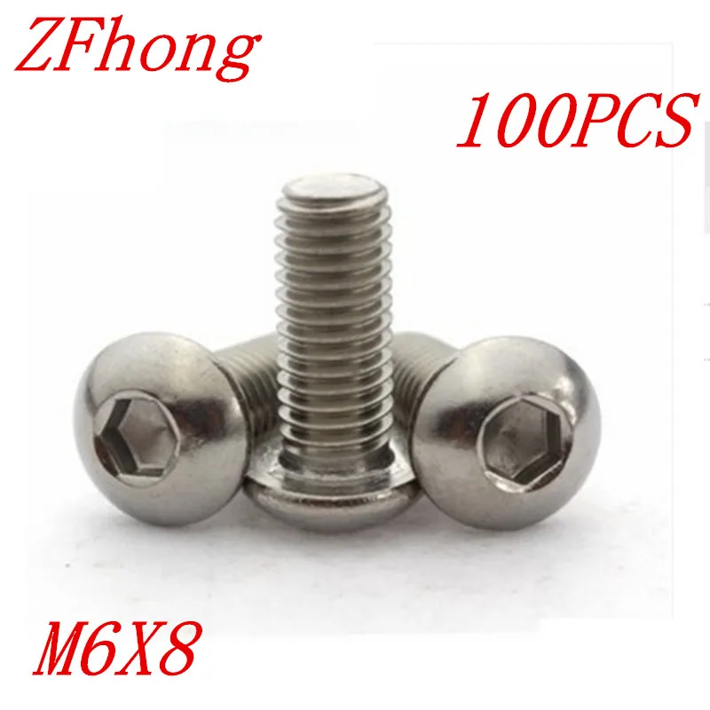 100pcs iso7380 Stainless steel 304 M6*8 Allen hex hexagon socket button head machine screwin