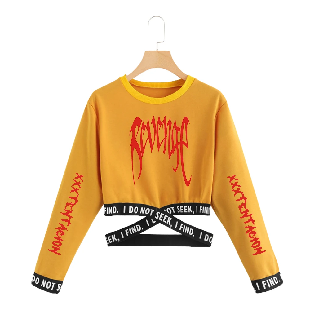  Xxxtentacion Cropped Sweatshirt Women Harajuku Long Sleeve Crop Top Sweatshirt 2019 Korean Clothes 