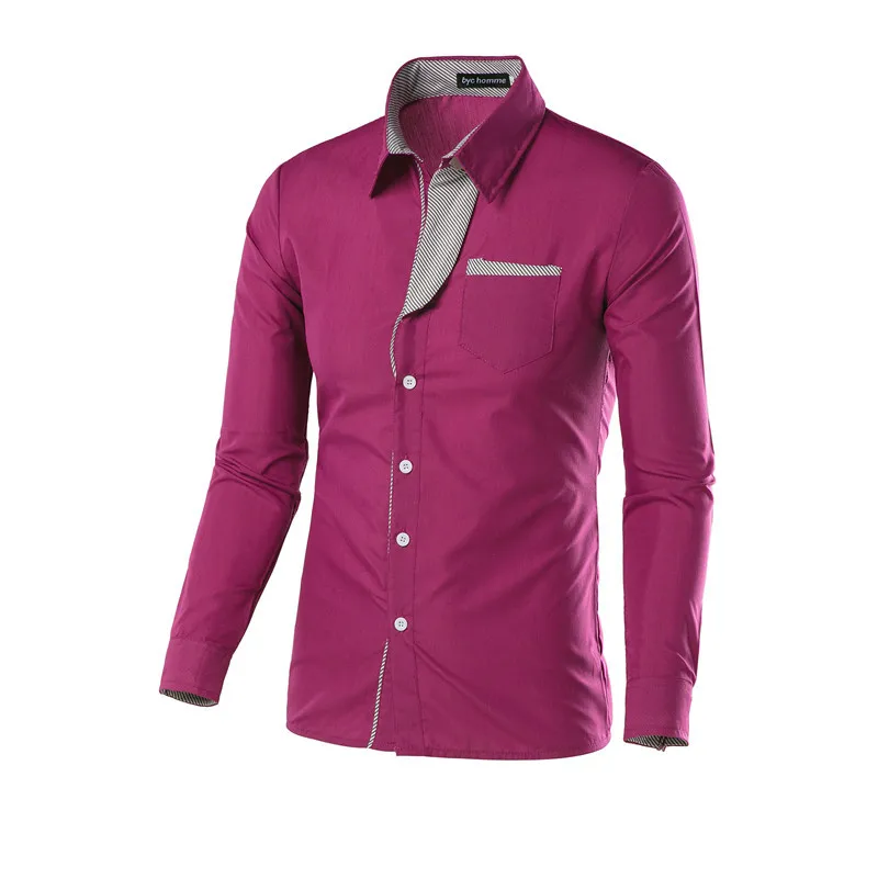 Мужские повседневные топы Мужские рубашки с отложным воротником и длинными рукавами - Цвет: purple
