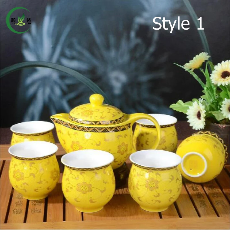 Ceramic Teasets 1 Teapot + 6pcs Tea Cup With Gold Pattern Tea Setsteapot patterncup withcup