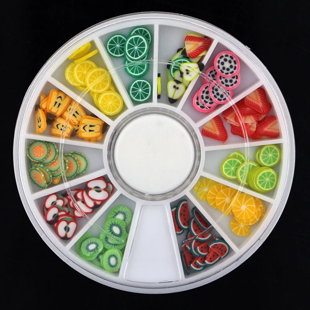 

MIOBLET 12 Grids Nail Art Colorful Polymer Clay Fruit Slices Tiny Fimo Slices Design Charm Summer Style Decorations Accessories