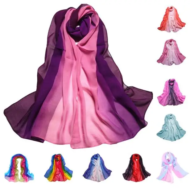 

Lady Gradient Color Long Wrap Women's Shawl Chiffon Scarves silk scarf luxury brand scarf silk scarf foulard soie#sw