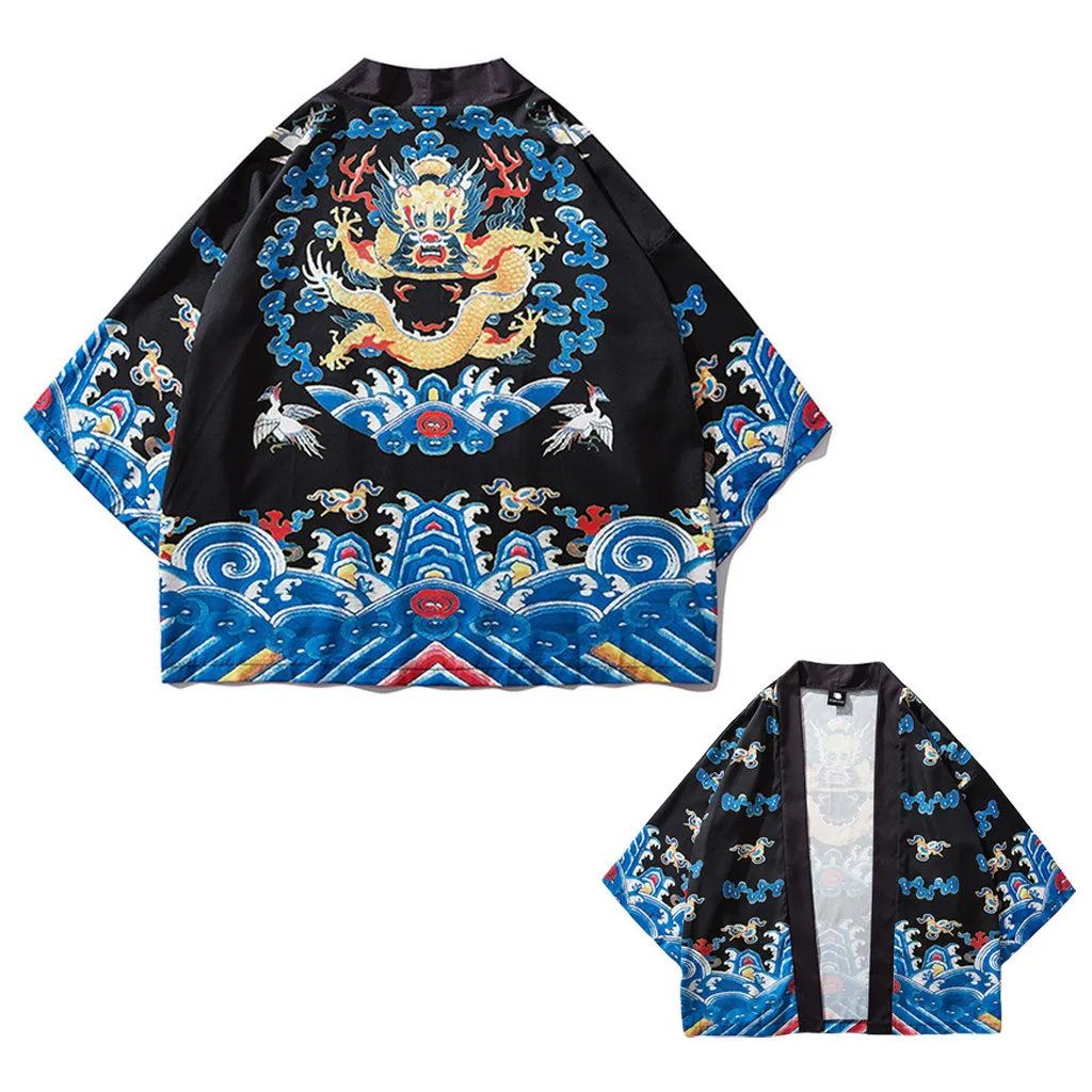 

Blouses male hawaiian shirt men Japanese kimono cardigan harajuku Japanese streetwear clothing cool blouse male shirt KX630