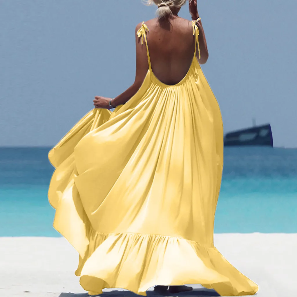 Preise Boho Maxi Kleid Frauen Spaghetti Strap Backless Lange Kleid 2019 Sexy Sommer Partei Böhmischen Strand Kleider Vestidos Robe Femme