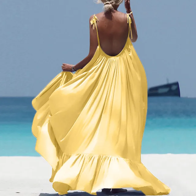US $12.67 Boho Maxi Dress Women Spaghetti Strap Backless Long Summer Dress 2020 Sexy Party Bohemian Beach Dre