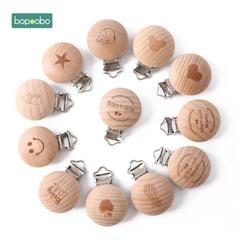 

Bopoobo 5pcs Metal Wooden Baby Pacifier Clips Holders Printing Infant Soother Clasps Holders Accessories DIY Tool Baby Teether