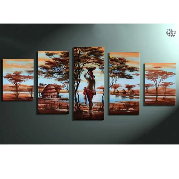 

Free Shipping Handpainted Wall Art African Tribe House Beauty Home Decoration Abstract Landscape Oil Painting Canvas 5pcs/set
