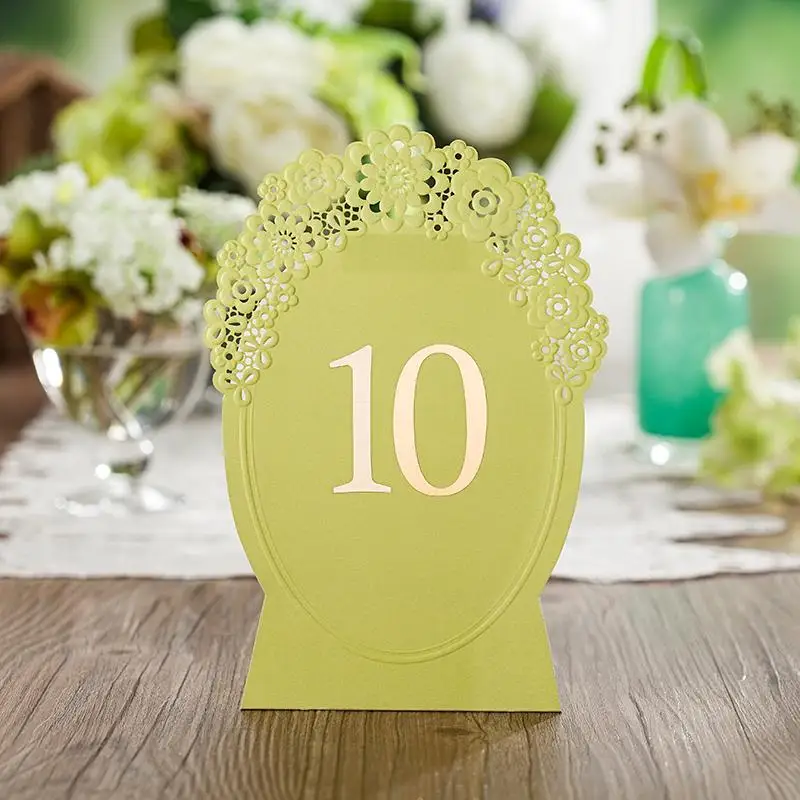 Laser Cut LEMON GREEN Color Wedding Table Place Card With Table Numbers