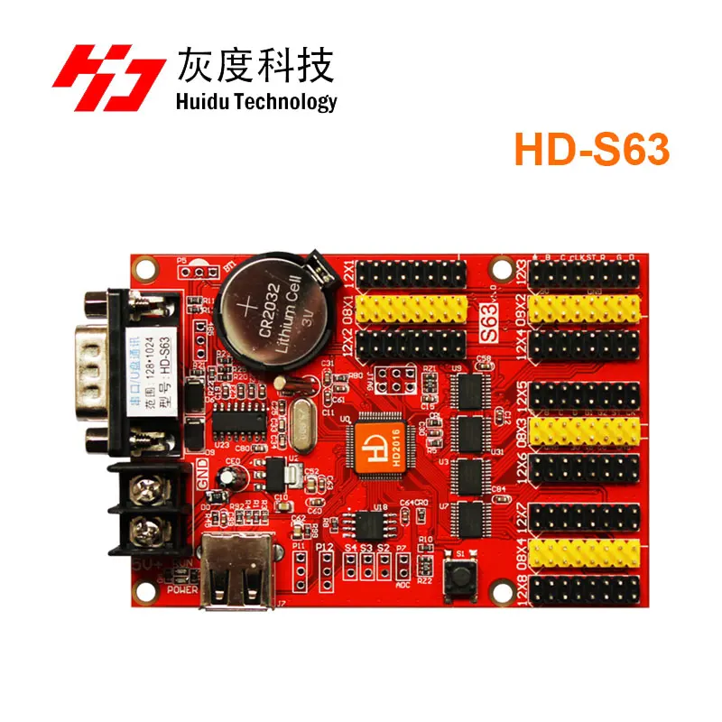 

HD-S63 USB-Disk & Serial 232 Communication Ports Huidu Single Color P10 outdoor P8 LED screen Control Card pixel panel