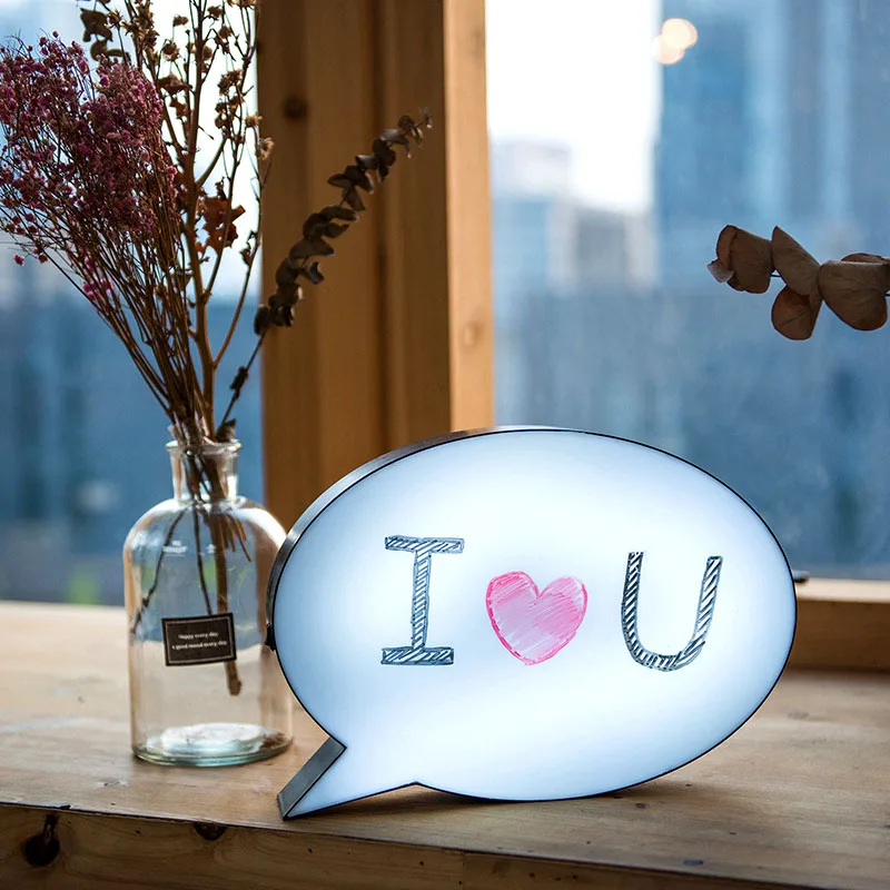 

LED Night Lamp Message Handwriting Letter Light Box Speech Bubble Shape Writing Board add 3Colors Pen for Birthday Party Wedding