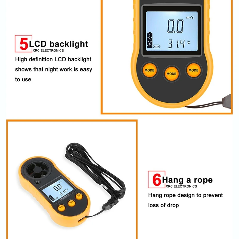 Rz818 анемометры Анемометр ЖК-цифровой анемометр переносной Анемометр Датчик скорости ветра 0-30 м/с Анемометр