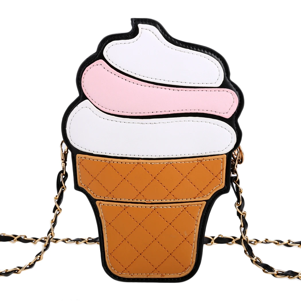 Cute Cartoon Women Ice Cream / Cupcake Shape Mini Shoulder Bag Metal Chain Mobile Keys Coin Messenger Mini Bag