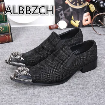 

New Men's Luxury Metal Designer Retro Wedding Dress Shoes Men Loafers Trend Slip-on Casual Party Shoes Pointed toe Man Shoes