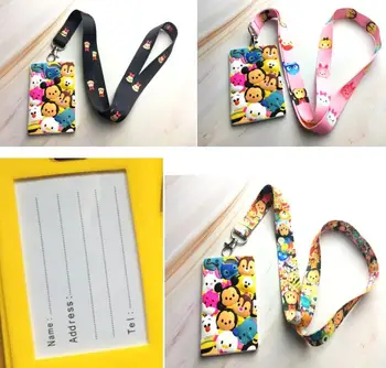 

10pcs cute minnie mickey Credit Card Holders Bank Card Neck Strap Card Bus ID holders Identity badge with lanyard key chains