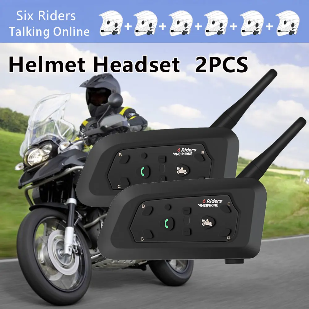 

2PCS Intercom V6 Motorcycle Helmet Bluetooth Music Motorbike Headset Interphone Command GPS for 6 riders Waterproof Interphone