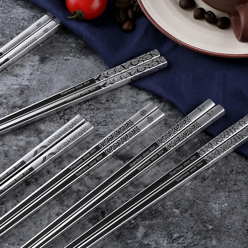 

WALFOS 2 piece food grade 304 Stainless Steel Sliver Chopsticks Chinese Reusable Non-Slip Hashi Sushi Sticks Kitchen Accessories